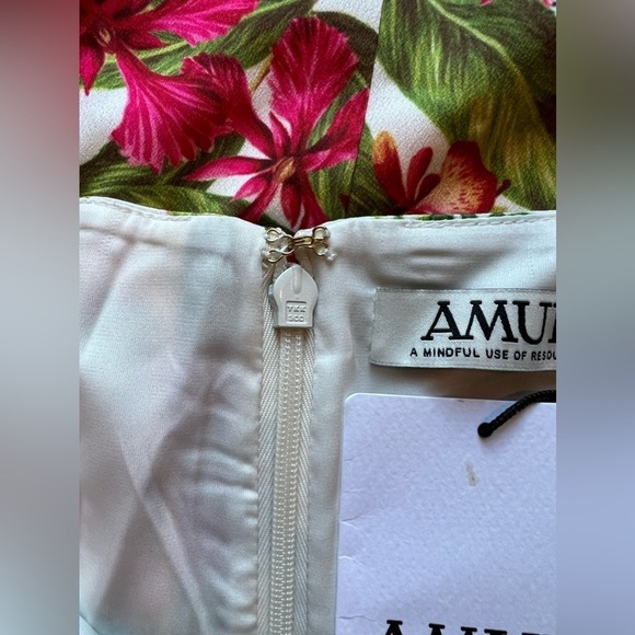 AMUR Womens Dress Deborah Tropical Floral Print Midi Ruffle High Low Size 10 - Picture 14 of 16